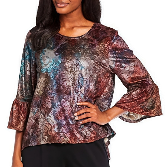 Bryn Walker Fran Velvet Burnout Blouse Moondance 3/4 Bell Sleeve Art-To-Wear SM - Picture 1 of 16